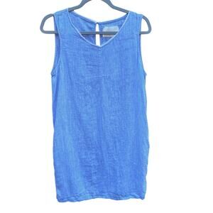 La Garconne Moderne Womens Medium Short 100% Linen Sleeveless Blue Sheath Dress